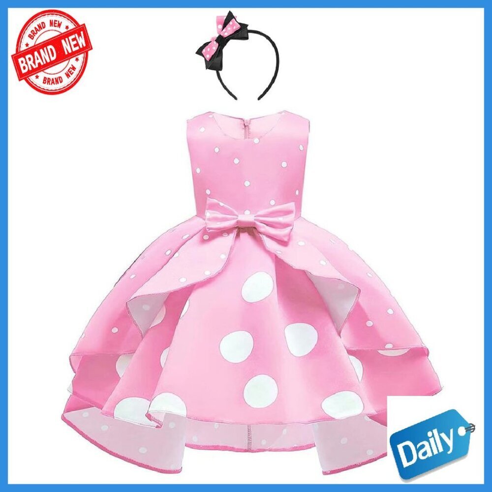 Baby Girl Princess Costume Dress Set with Headband Polka Dot